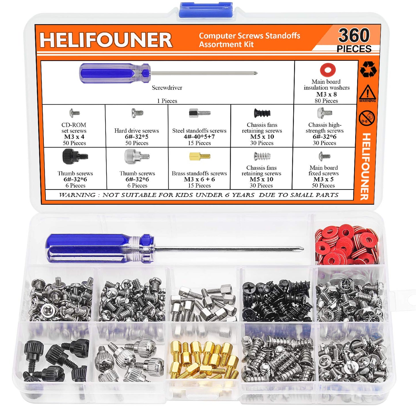 HELIFOUNER 360 Pieces Computer Standoffs Screws Assortment Kit with a Screwdriver