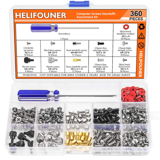HELIFOUNER 360 Pieces Computer Standoffs Screws Assortment Kit with a Screwdriver