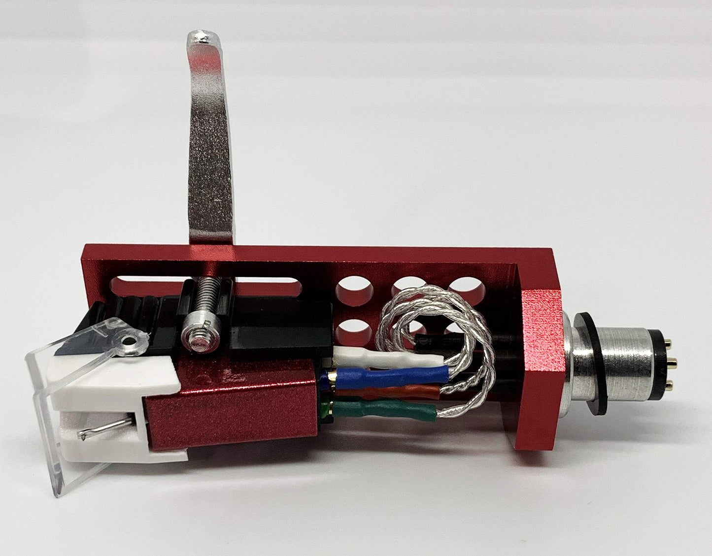 Cartridge and Stylus, Conical needle and Red Headshell with mounting bolts for Pioneer PL50, PL518, PL512, PL530, PL630, PLA45D, PLA35, PL516, PL88FS