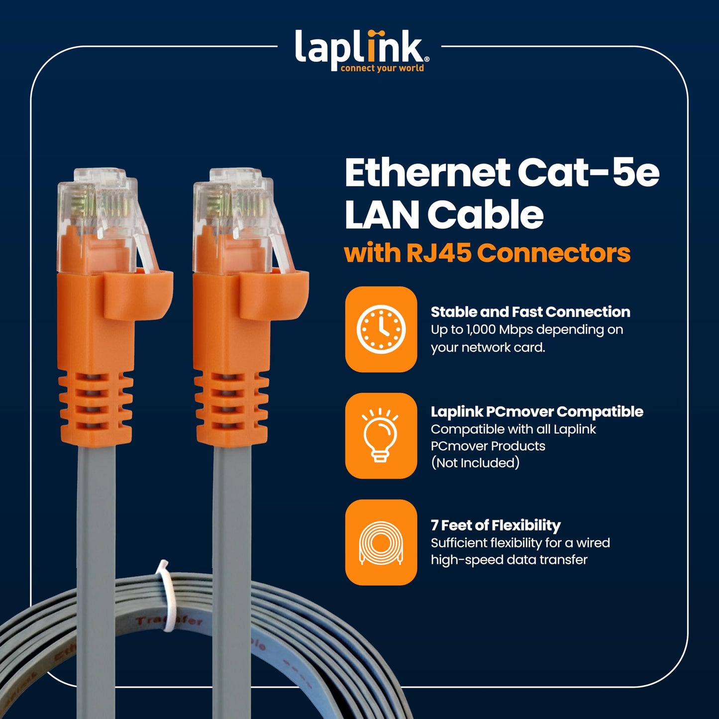LAPLINK - Ethernet Cable High Speed Data Transfer - Transfer Cable for PCmover Migration Software (not Included) - Efficient Data Transfer