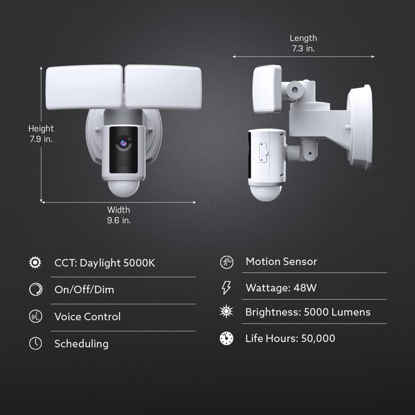Feit Electric SEC5000/CAM/WIFI Outdoor LED Smart Security Camera with Motion Sensor, 2-Way Audio, 5000 Lumens Floodlight, Works with Alexa and Google