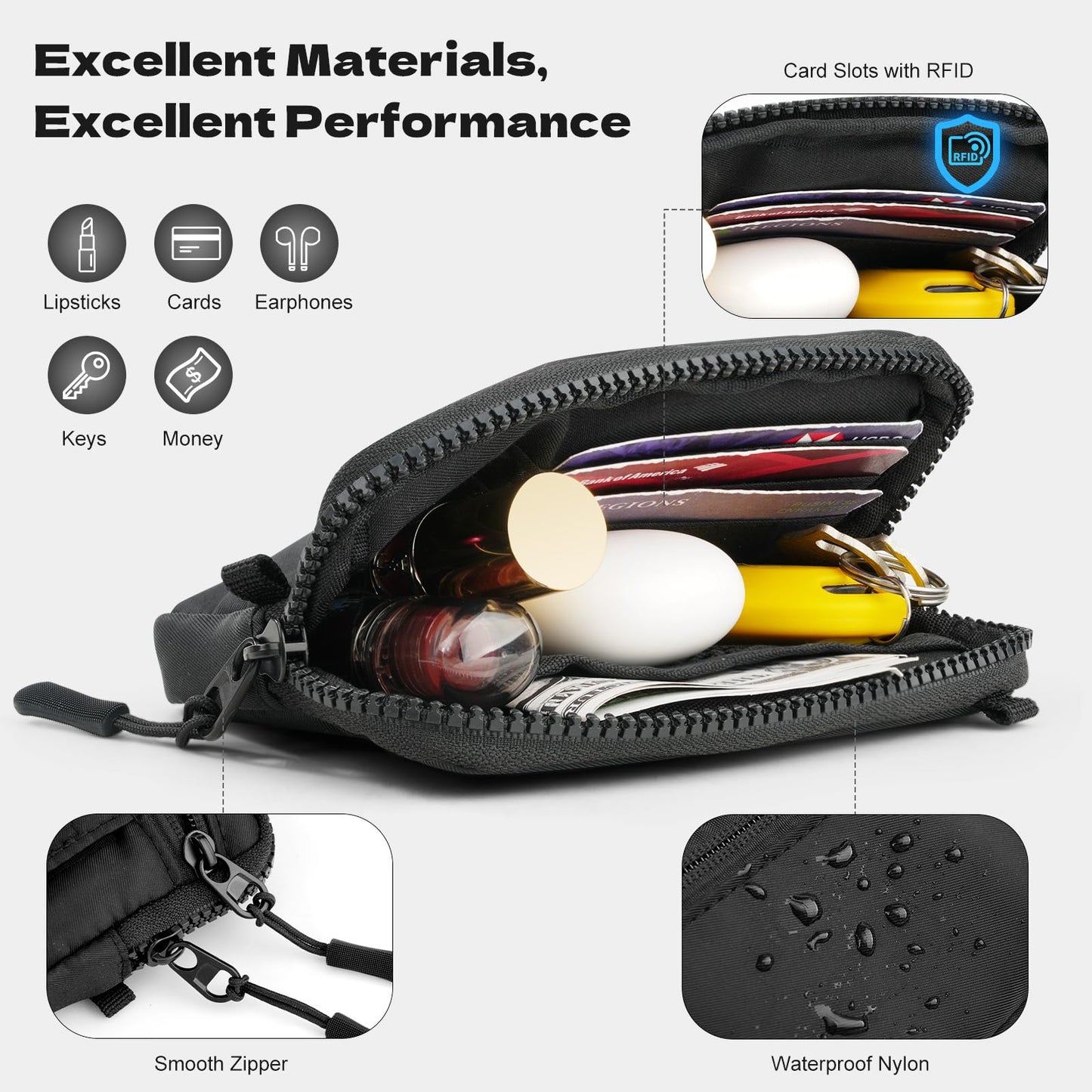 TiMOVO Clip and Go Phone Strap Crossbody with Detachable Wallet, RFID Blocking, Adjustable Anti-Theft Phone Lanyard, Black