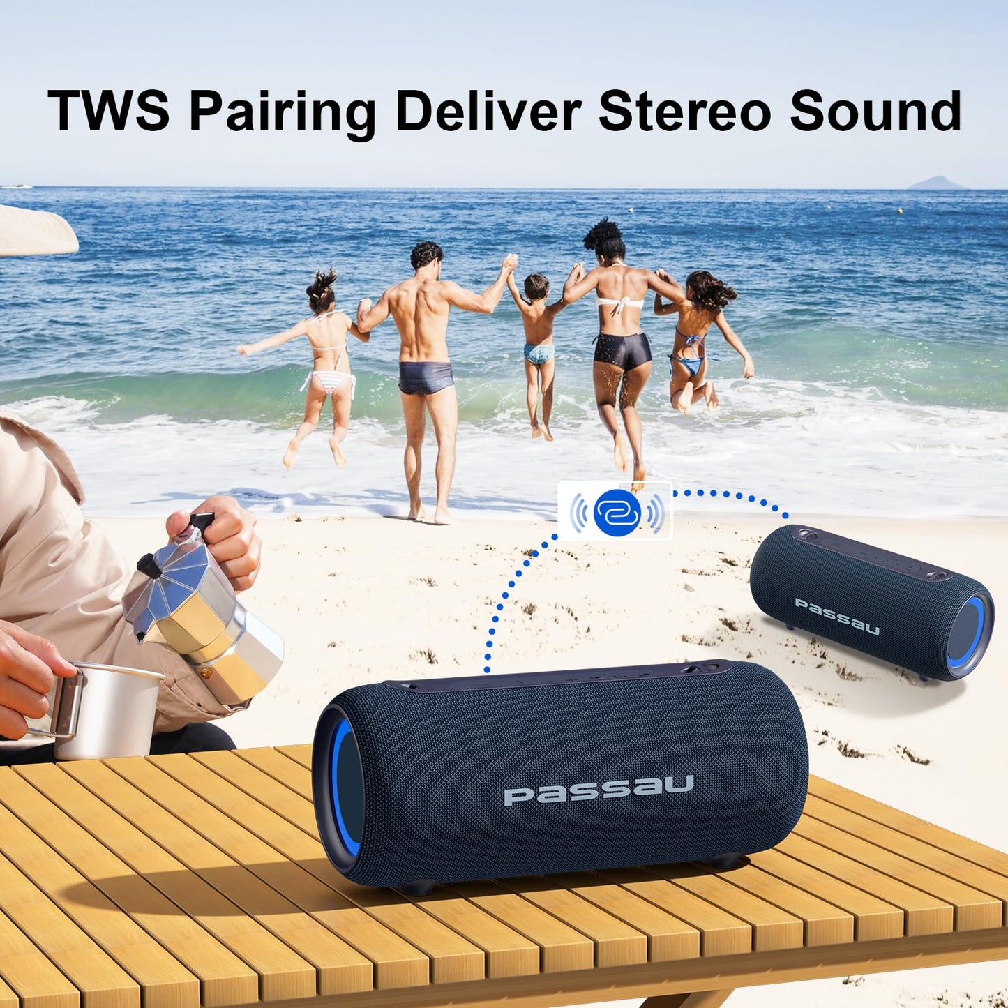 Passau Portable Bluetooth Speakers 40W Peak Loud Stereo Sound, Passive Radiators-Deep Bass, All Day Playtime, Adjustable Strap, BT5.3, IPX5 Wireless