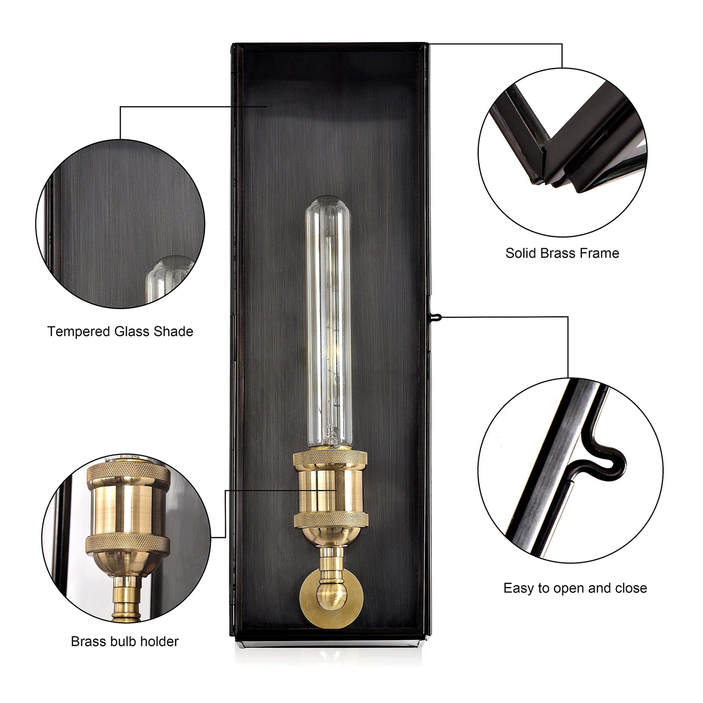 c cattleya Solid Brass Outdoor Wall Lantern Sconce Exterior Porch Lamp with Tempered Glass, Rectangular Waterproof Wall Lighting Outdoor Sconces