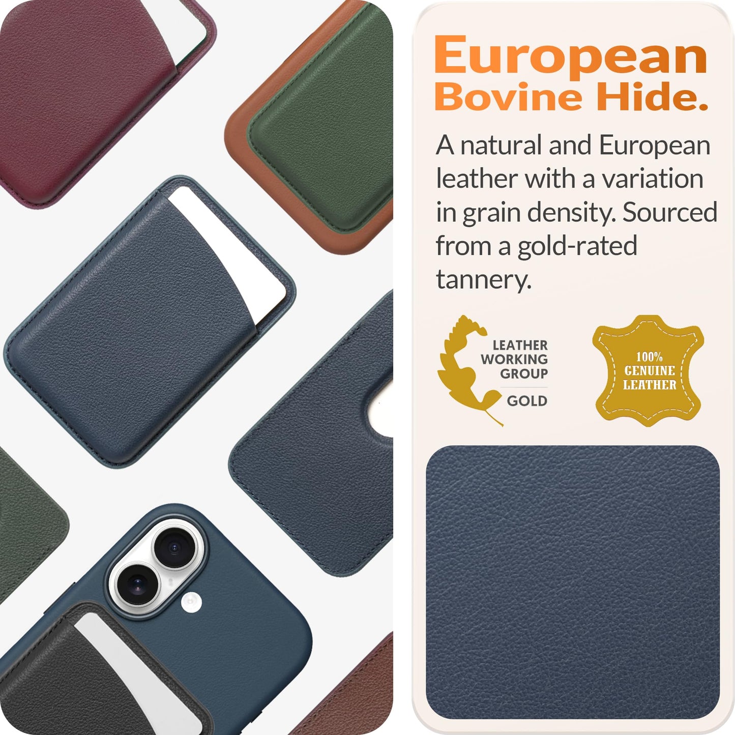 LONLI Classic - Handcrafted European Leather Magnetic Card Wallet - [Compatible with MagSafe] - [Slim and Strong Magnetic] - [2-Card Holder]