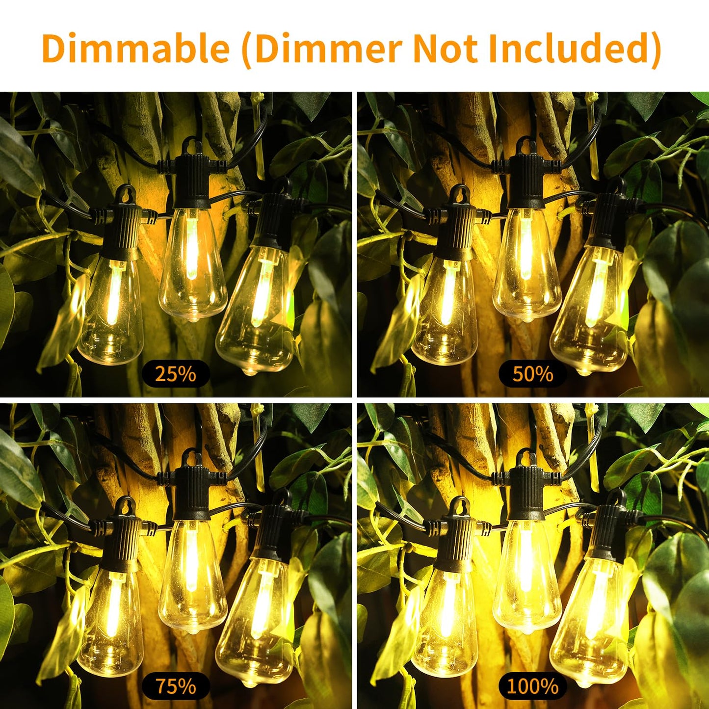 ZOTOYI Outdoor String Lights 25FT, Waterproof IP65 Patio Lights with 13 Shatterproof ST38 LED Bulbs, Outside Hanging Light Dimmable for Backyard