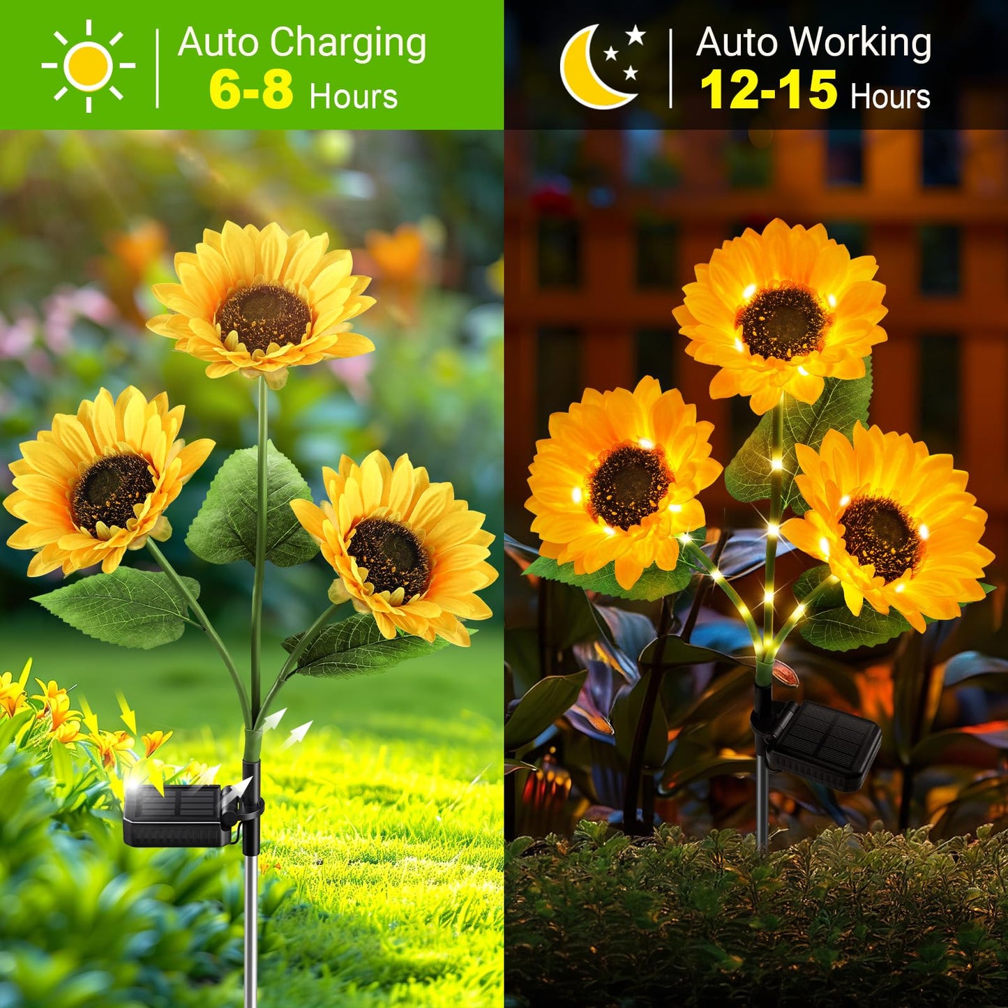KOOPER Solar Lights Outdoor Garden Decor - Upgraded 3 Pack Solar Garden Lights with 9 Bigger Sunflower Lights, Solar Flowers Outdoor Waterproof