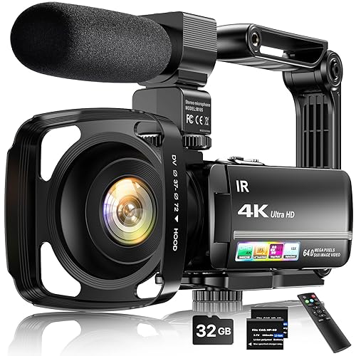 4K Video Camera Camcorder 64MP Vlogging Camera for YouTube 3.0" Touch Screen 18X Digital Zoom IR Night Vision with External Stereo