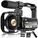 4K Video Camera Camcorder 64MP Vlogging Camera for YouTube 3.0" Touch Screen 18X Digital Zoom IR Night Vision with External Stereo