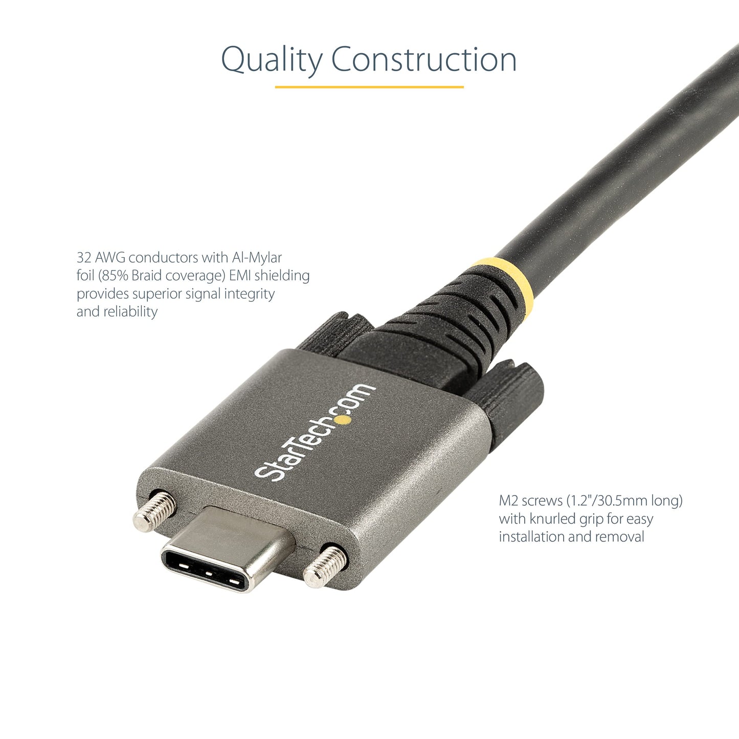 StarTech.com 20" (50cm) Side Screw Locking USB C Cable 10Gbps - USB 3.2 Gen 2 Type-C Cable - 100W (5A) Power Delivery Charging, DP Alt Mode - Dual