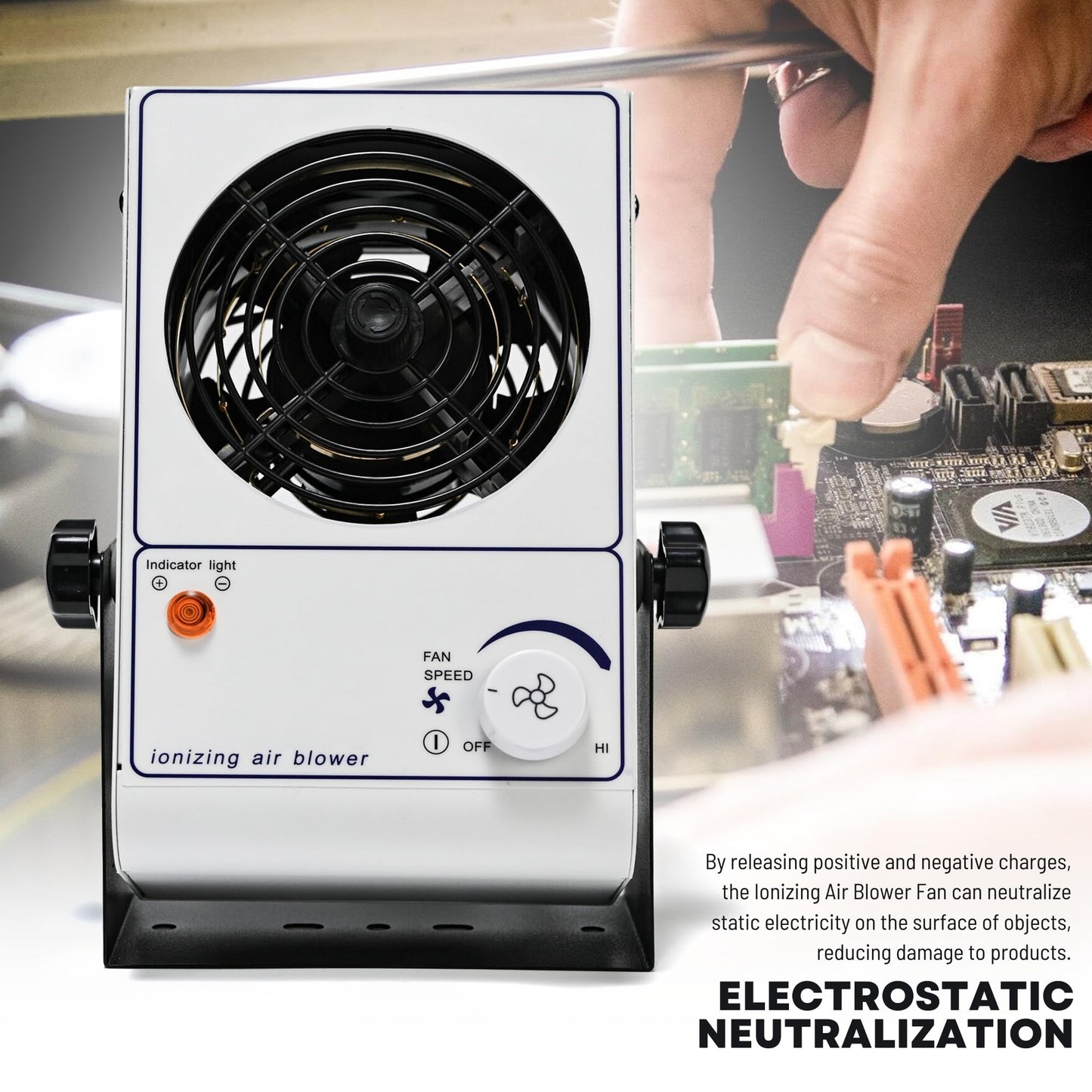 Ionizing Air Blower Fan Ion Anti-Static Elimination Discharge ESD Blower Fan 110V Ionizer Desktop Fan Eliminator