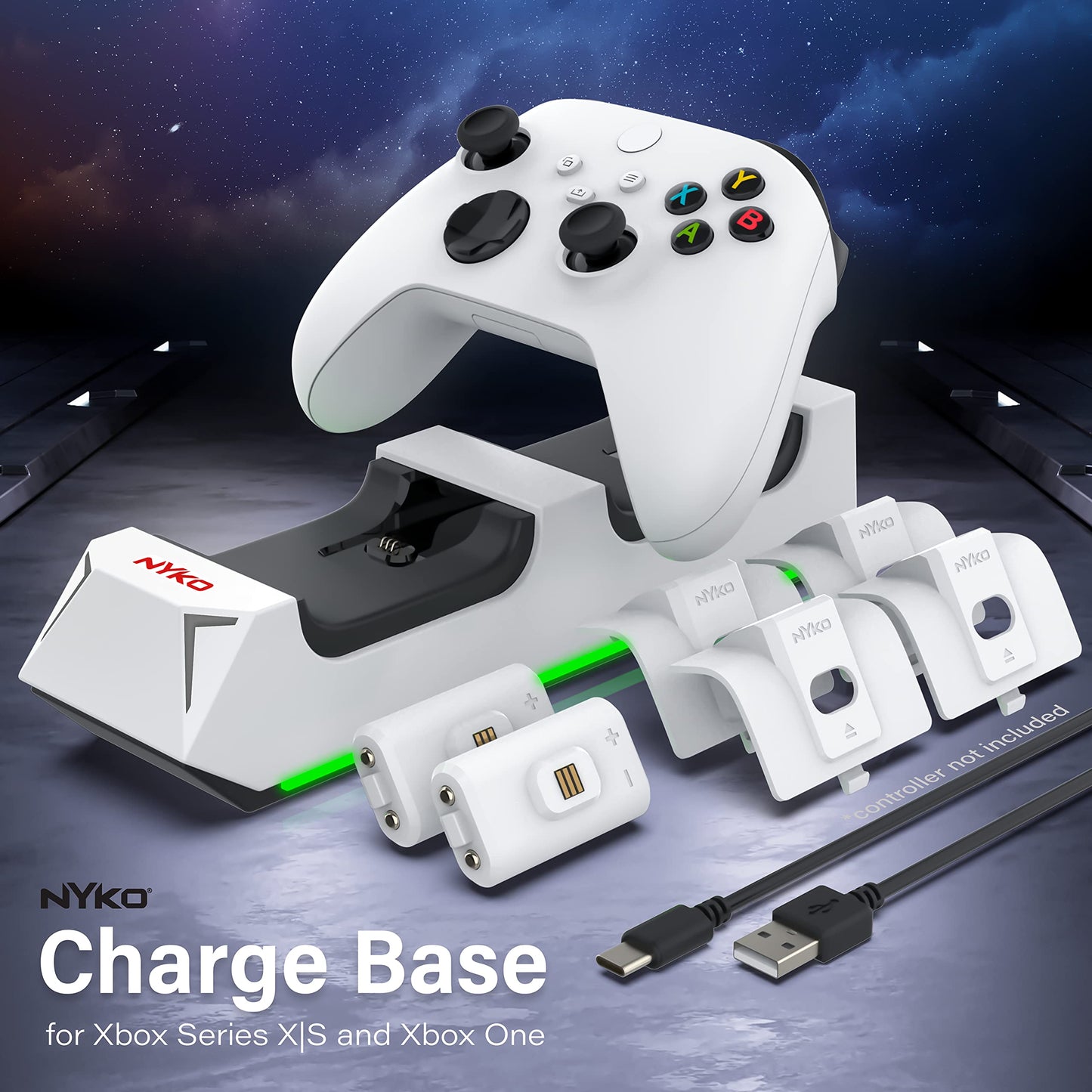 Nyko Charging Station for Xbox Series XS & Charge Base for 2 Controllers w/LED Indicators and Extra USB Port -Controller Charge Stand w/Rechargeable