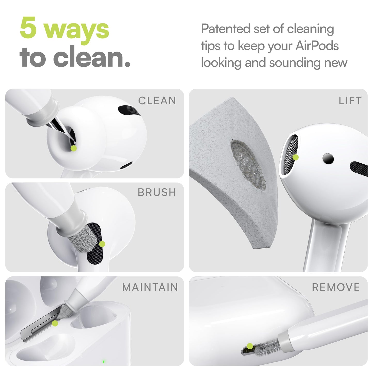 KeyBudz Air Care 2.0 AirPods Cleaning Kit - Patented Multi-Tool Cleaner with Interchangeable Brush Tips for AirPods, iPhone and Apple Devices