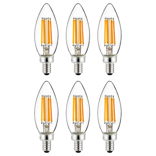 Sunlite LED Filament B11 Torpedo Tip Chandelier Light Bulb, 5 Watts (60 W Equivalent), 600 Lumens, 90CRI, Candelabra E12 Base, Dimmable, UL Listed