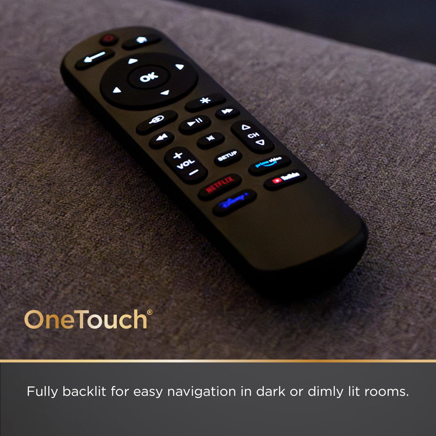 UltraPro OneTouch Backlit Remote Control for Smart TV, Samsung, LG, Sony, Vizio, Roku, Fire TV, Replacement, Black, 83758