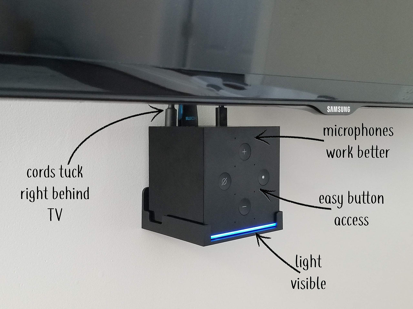 Dot Genie Easy Hanging Fire TV Cube Wall Mount (Fits 1st & 2nd Gen and New 3rd Gen Fire TV Cube) | Updated for More Support | Totally Hides Cords |