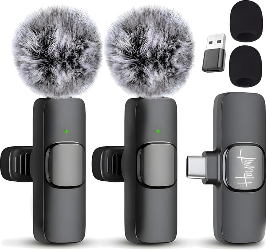Houmt Wireless Microphone for iPhone 15 USB-C Compatible with Samsung s24 & iPhone 15 Series - Wireless Lavalier Microphone for Android - USB C