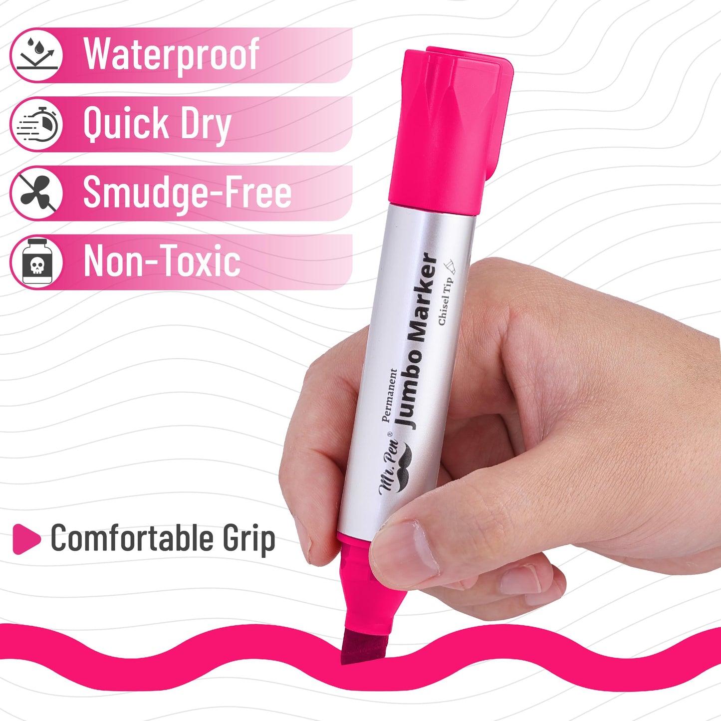 Mr. Pen- Jumbo Permanent Markers, 4 Pack, Pink, Chisel Tip, Wide Tip, Large