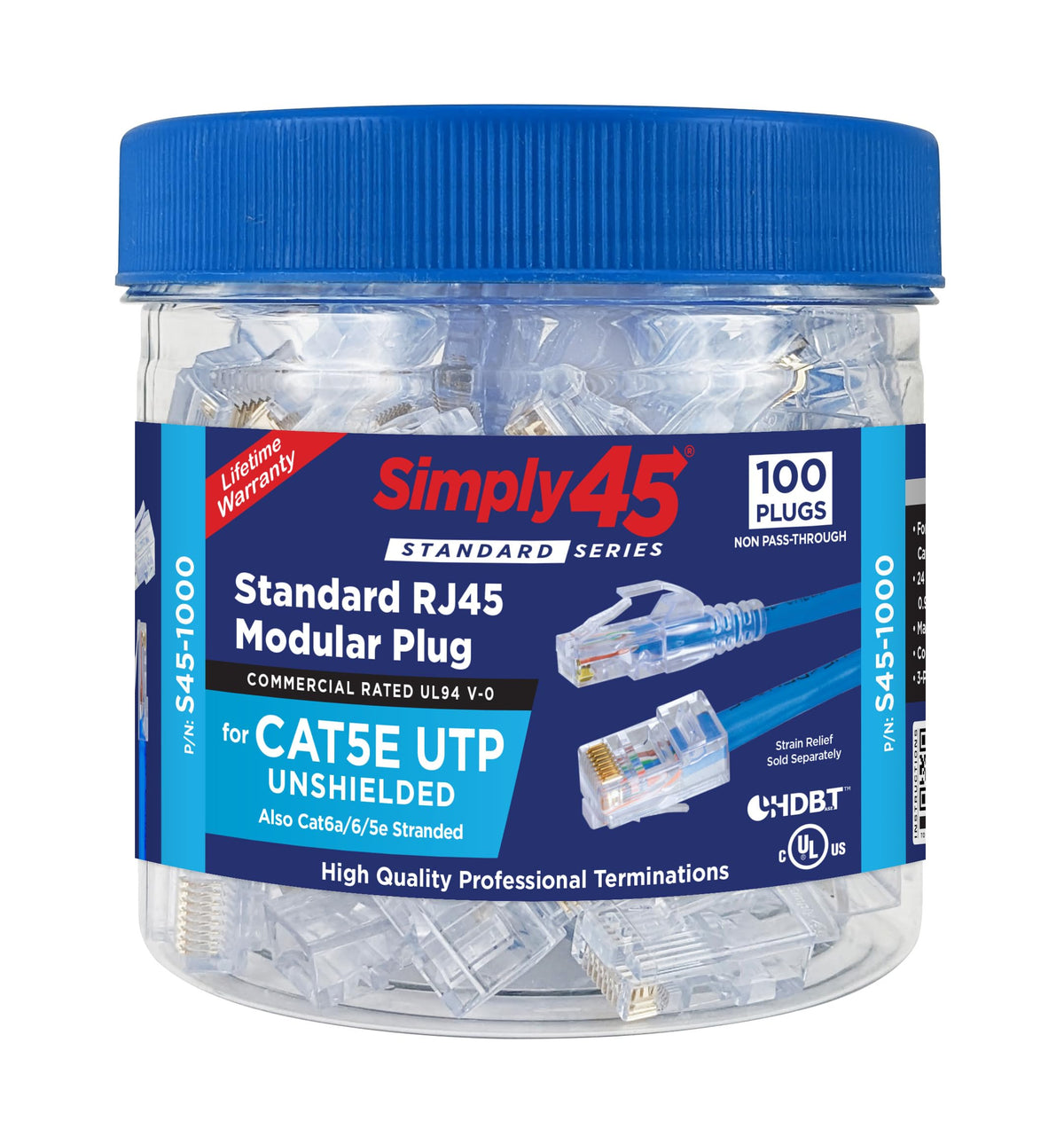 Simply45 Cat5e RJ45 Modular Plugs 8P8C, 100 Pack