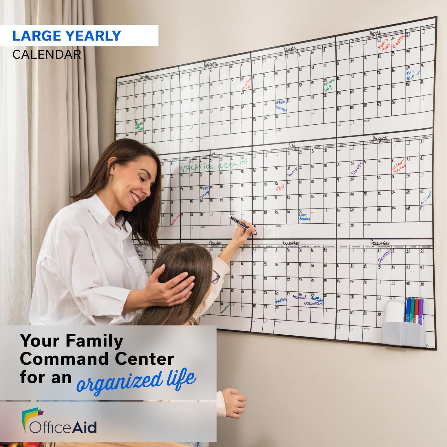 Yearly Large Dry Erase Calendar for Wall 36x48, 12 Office Annual, Erasable Month, Rolled Whiteboard White Board, Year Calendar Planner Giant Family