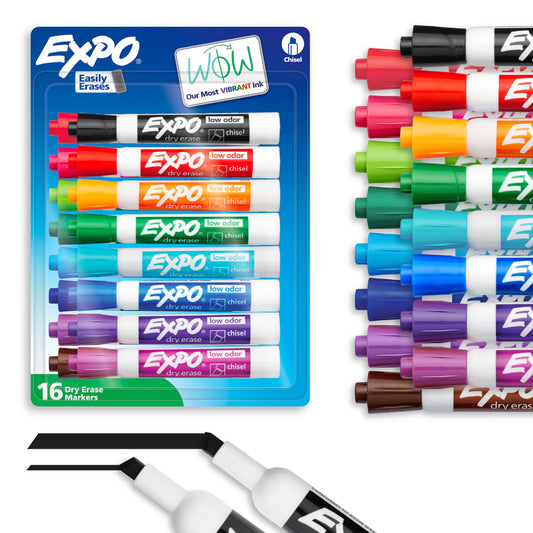 EXPO Dry Erase Markers, Low Odor Ink, Assorted Colors, Chisel Tip, 16 Count - Whiteboard, Calendar, Organization, Back to School, Teacher Supplies
