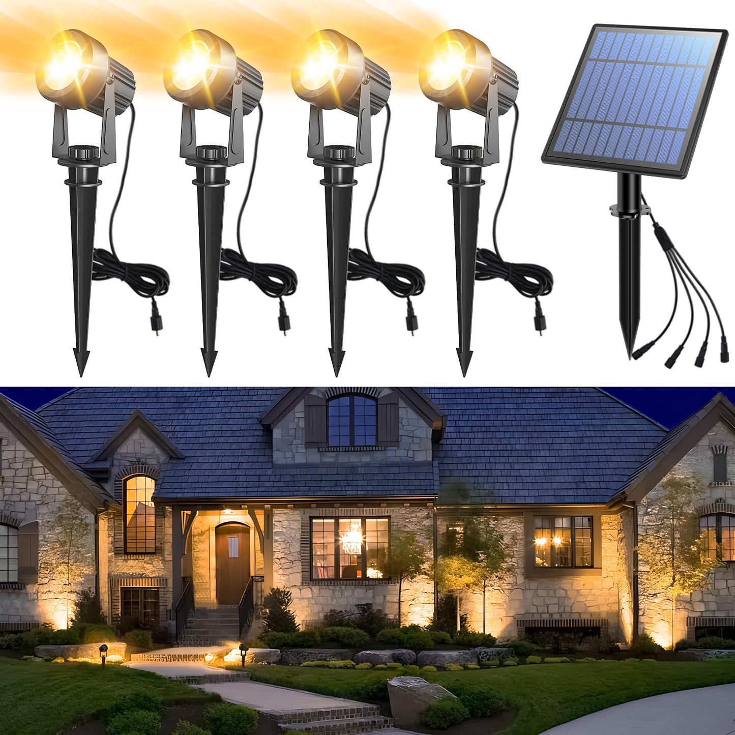 APONUO Solar Spot Lights Outdoor 4-in-1 Solar Landscape Lights Dusk to Dawn Solar Uplights IP65 Waterproof 9.8ft Cable Outdoor Spot Lights for Yard