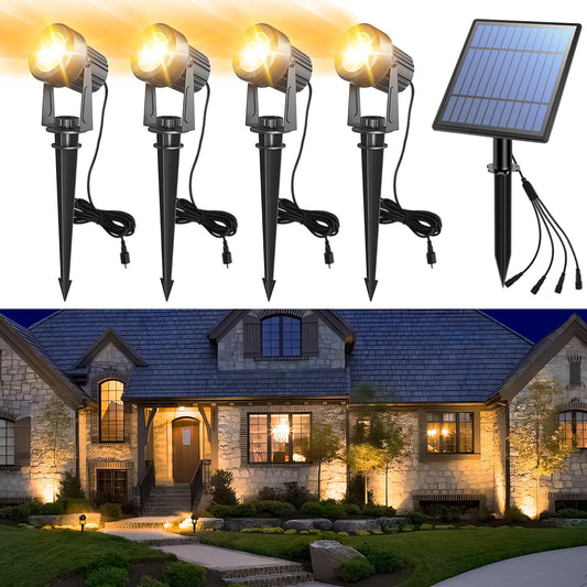APONUO Solar Spot Lights Outdoor 4-in-1 Solar Landscape Lights Dusk to Dawn Solar Uplights IP65 Waterproof 9.8ft Cable Outdoor Spot Lights for Yard