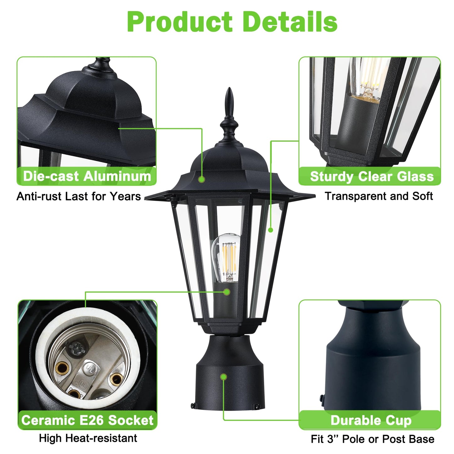 Kumtin Smart Outdoor Post Light, Water-Proof and Rust-Proof Pole Lamp