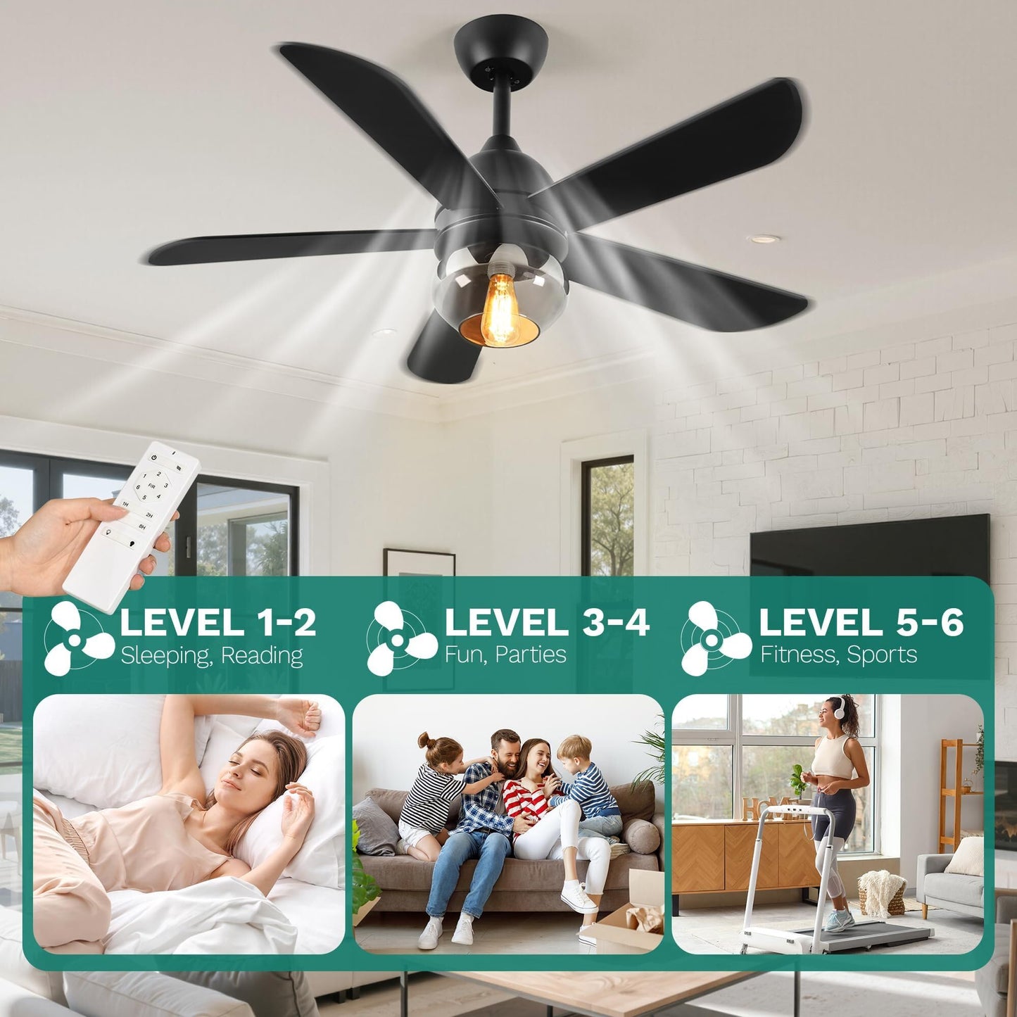 YITAHOME Ceiling Fans with Lights, Unique Designs for Glass Lampshade and Fan Blades, 52 Inch Modern Ceiling Fan, 6 Speeds, Reversible Quiet DC Motor