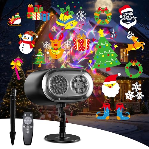 Christmas Projector Lights Outdoor No Need to Change Cards, 26 Effects Holiday Christmas Projector Light Outdoor 2 in 1 with Remote, Christmas