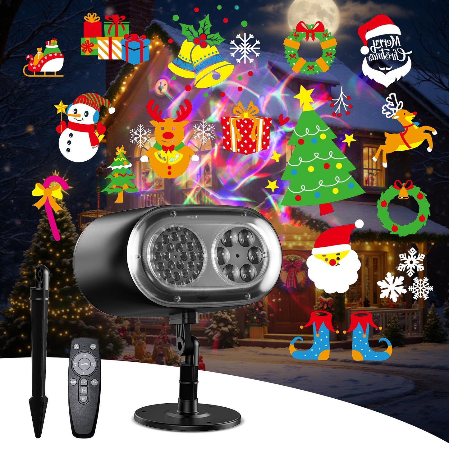 Christmas Projector Lights Outdoor No Need to Change Cards, 26 Effects Holiday Christmas Projector Light Outdoor 2 in 1 with Remote, Christmas