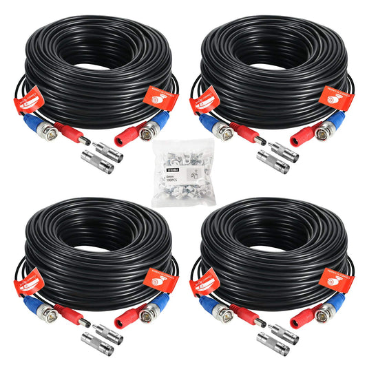 ZOSI 4 Pack 100ft 30M Ahd Tvi Bnc Power Video Cable Wire Connector for Security System CCTV Camera 4336304935