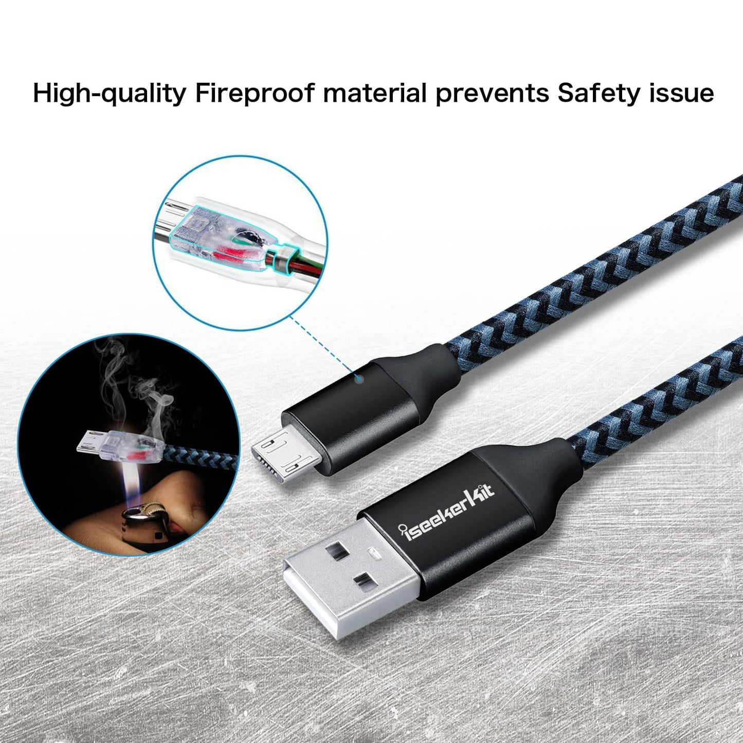 iSeekerKit Short Micro USB Cable 1Ft Nylon Braided Fast USB Charging Cord Compatible for External Battery Charger, Samsung, HTC, LG, Android and More