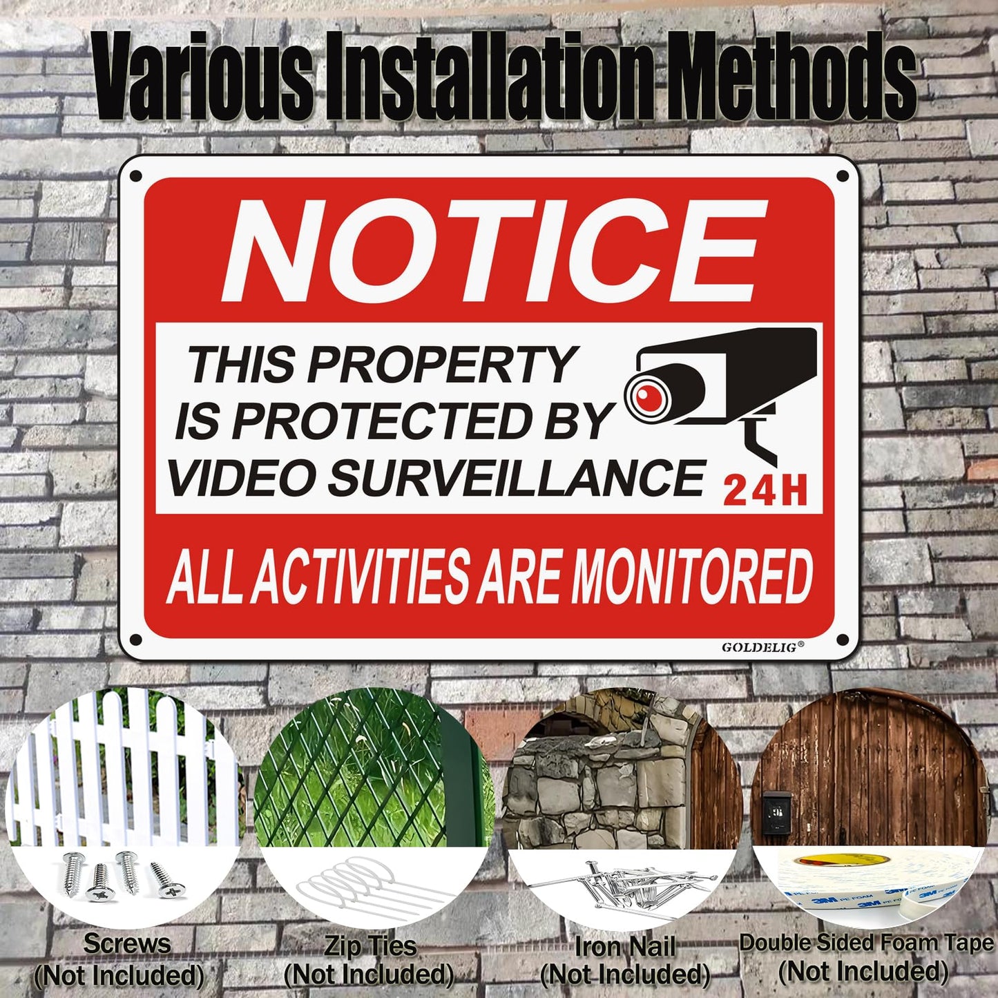 2 Pack Video Surveillance Sign, 10"x 7" Security Camera Signs, Reflective and Waterproof Material 24 Hour Surveillance Sign For Home/Business