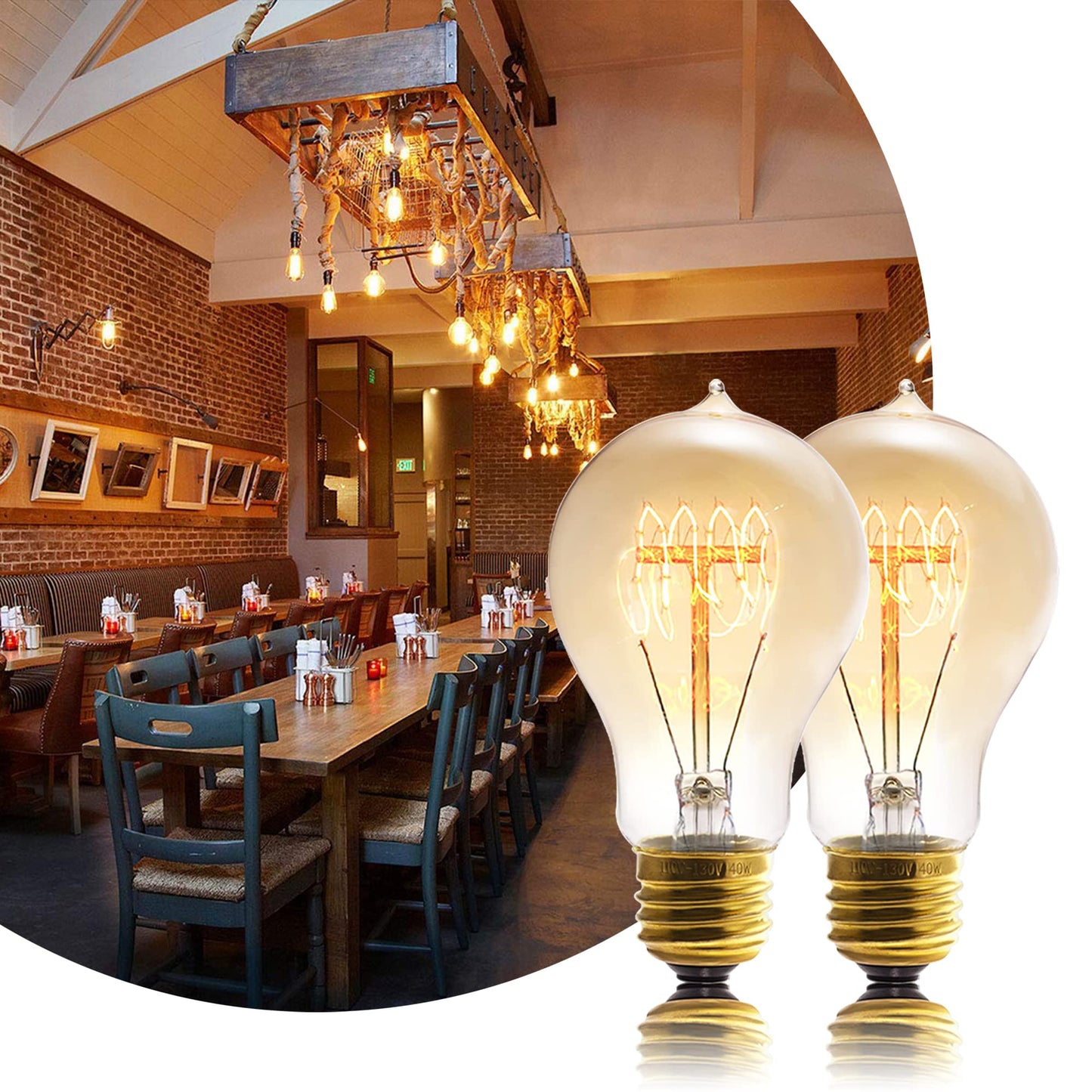 Sevici A19 Incandescent Light Bulbs 40W E26 Dimmable Edison Bulbs 2 Pack