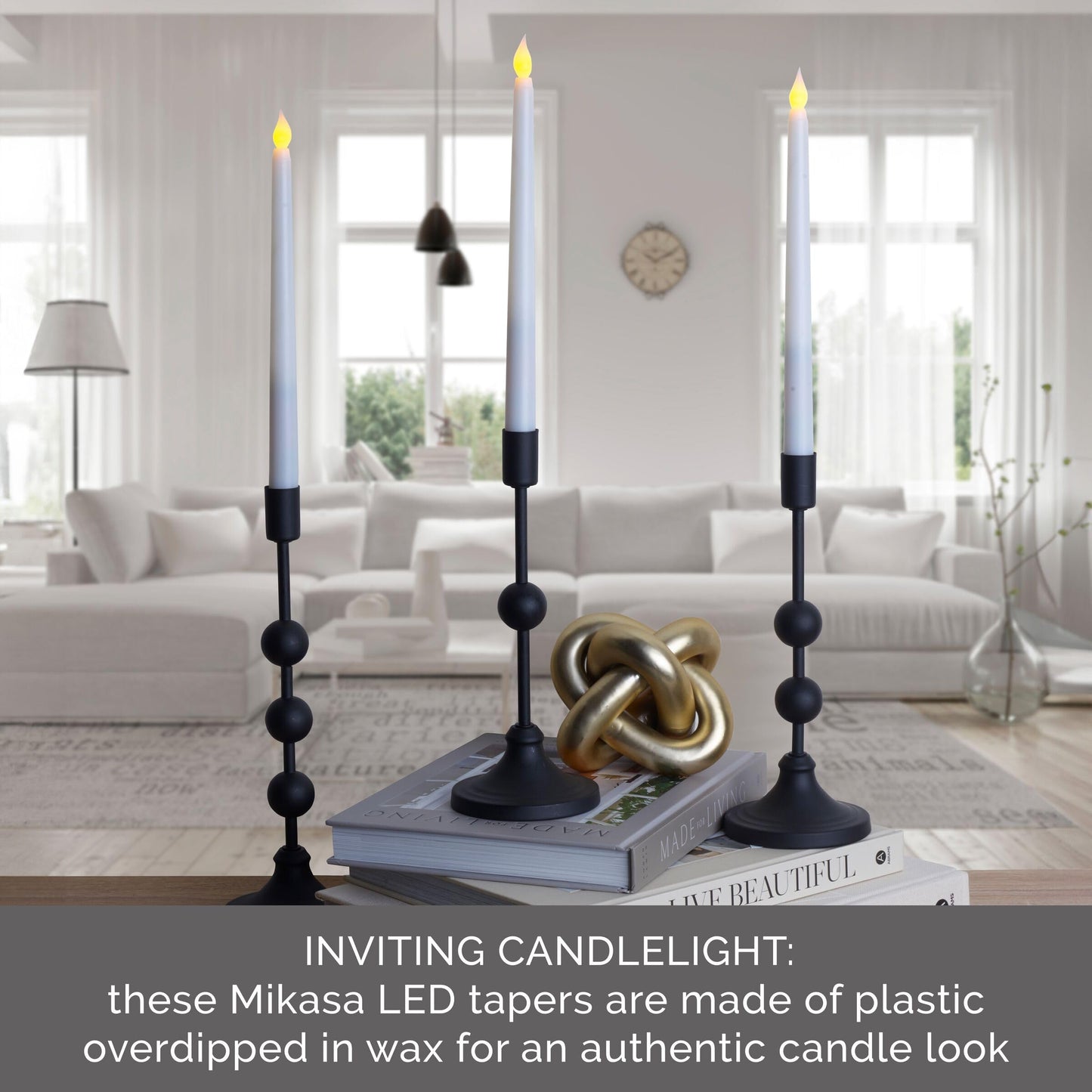 Mikasa LED Taper Candles, Flameless Candles, Set of 4, 11.8 Inch, White