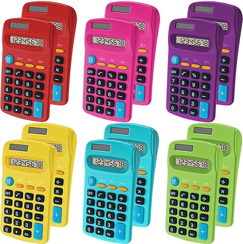 12 Pieces Pocket Calculator,Pocket Size Mini Calculators,8 Digit Display Basic Calculator,Solar Battery Dual Power Desktop Calculators for Students