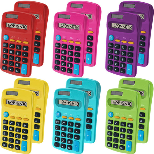 12 Pieces Pocket Calculator,Pocket Size Mini Calculators,8 Digit Display Basic Calculator,Solar Battery Dual Power Desktop Calculators for Students
