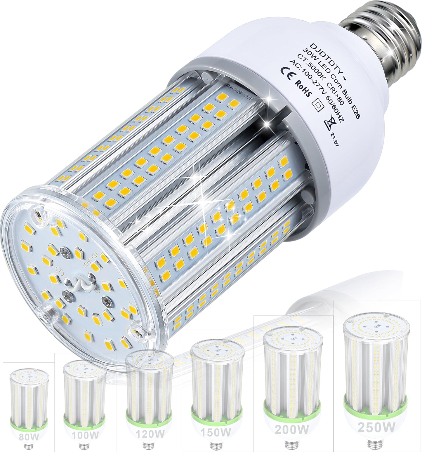 300W Equivalent LED Corn Light Bulb 5000 Lumen 5000K 30W Large Area Cool Daylight White E26/E27 Medium Base for Outdoor Indoor Garage Warehouse