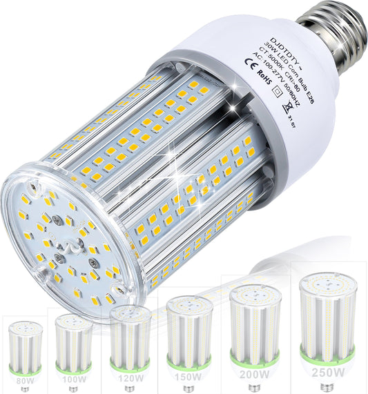 300W Equivalent LED Corn Light Bulb 5000 Lumen 5000K 30W Large Area Cool Daylight White E26/E27 Medium Base for Outdoor Indoor Garage Warehouse