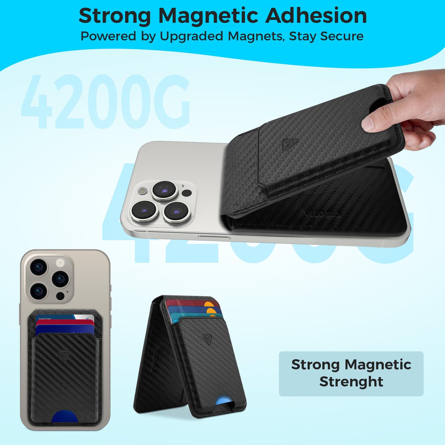 VILOSSO Genuine Leather MagSafe Wallet with Stand | RFID Blocking Magnetic Phone Wallet Card Holder for iPhone 17/16/15/14/12 | Ultra-Slim Minimalist