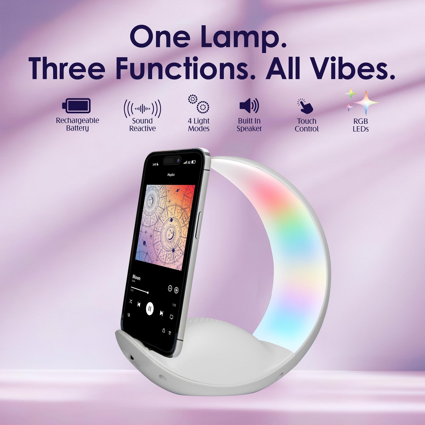 InnoVibe Moon Shape Bluetooth Speaker with Night Light, Portable Wireless Speaker with Dimmable LED, Phone Holder & Type-C Charging, Tech Gadgets