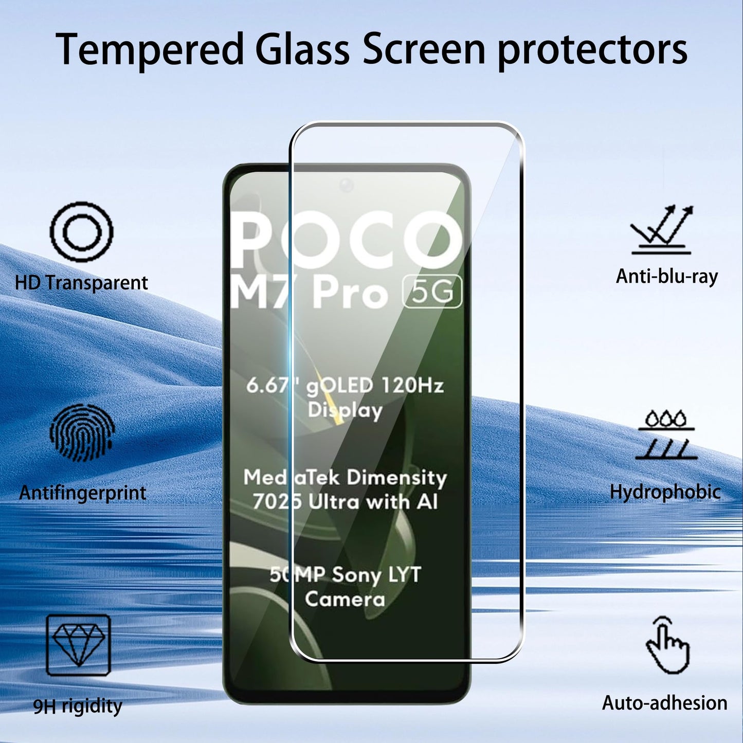 Suttkue for Xiaomi Poco M7 Pro 5G Screen Protector with Camera Lens Protector, 9H Hardness Anti-Scratch Tempered Glass flim, Case Friendly