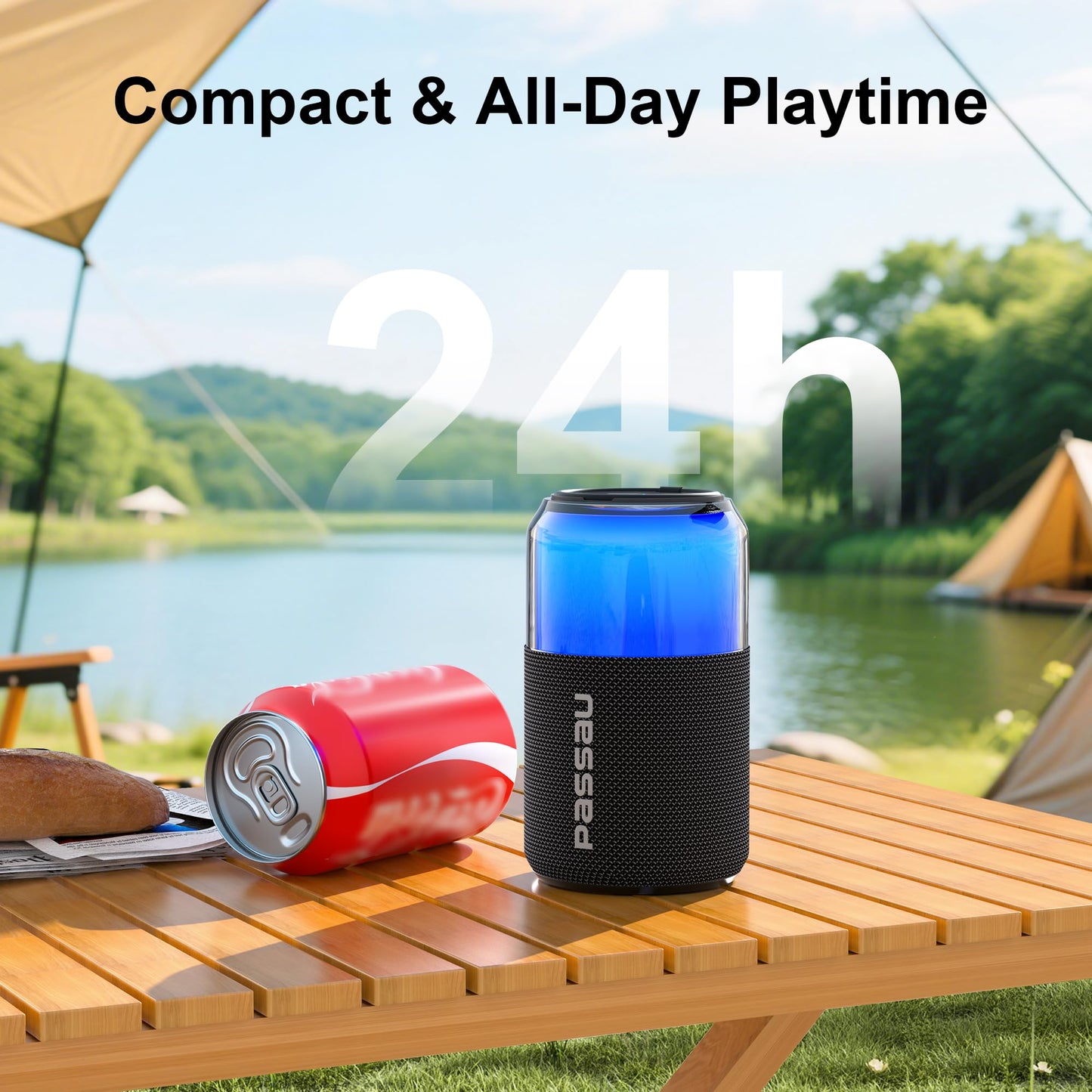 Passau Portable Bluetooth Speaker with Lights Show, 15W Loud Clear Sound, White Elephant Gifts for Adults, BT 5.4, LED Lights up Speakers Stocking