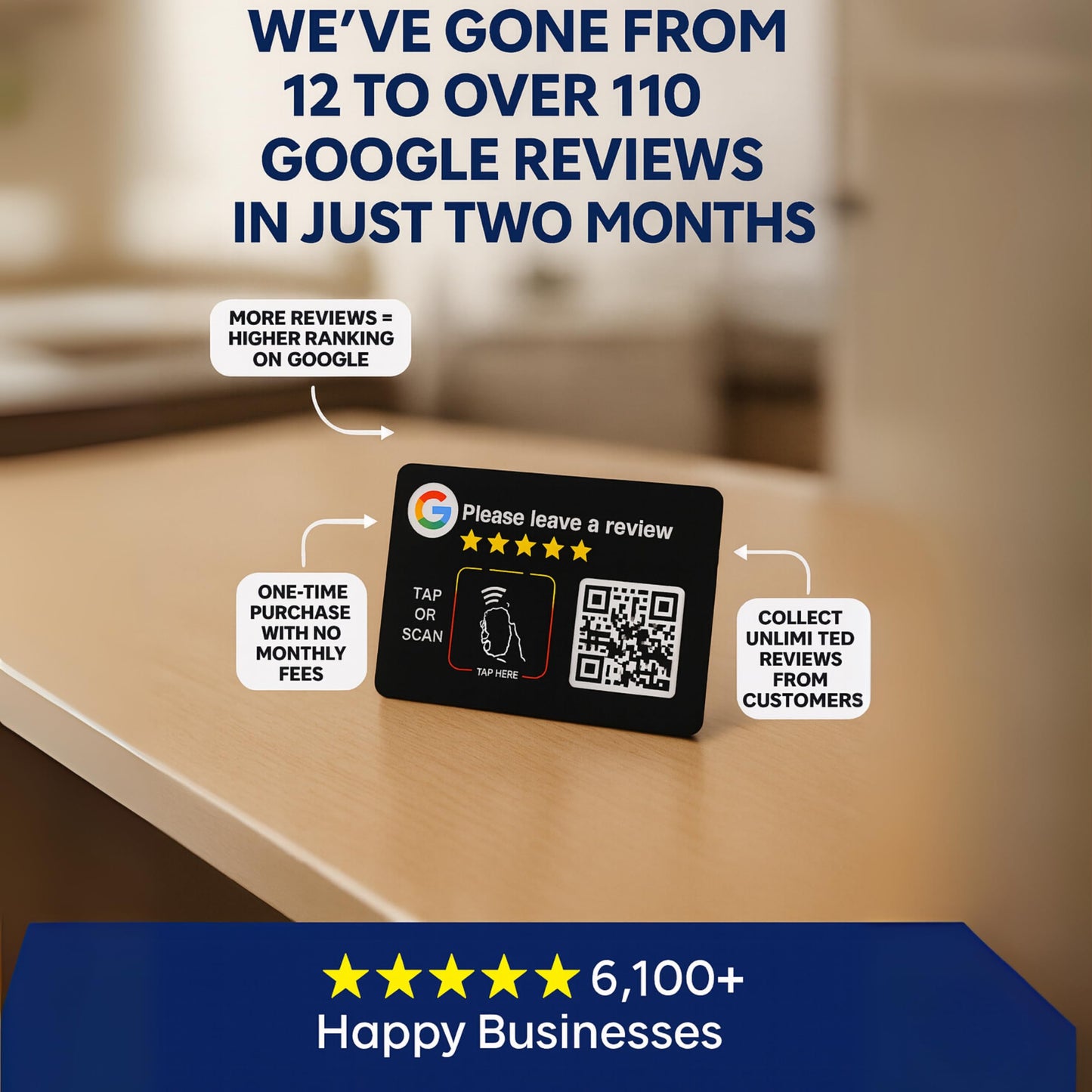 NFC Google Review Card with QR Code - Tap or Scan to Leave Reviews - No App or Fees - Reusable Review Card for Small Business, Salon, Restaurant