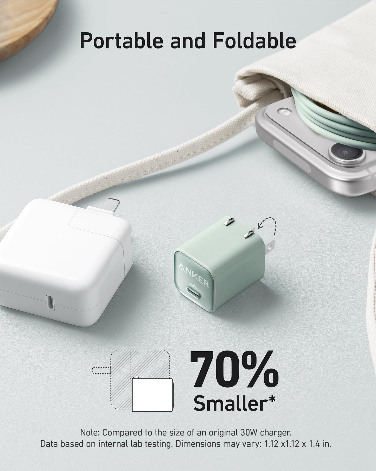 Anker Nano Phone Charger, 30W Portble and Foldable USB C GaN Charger