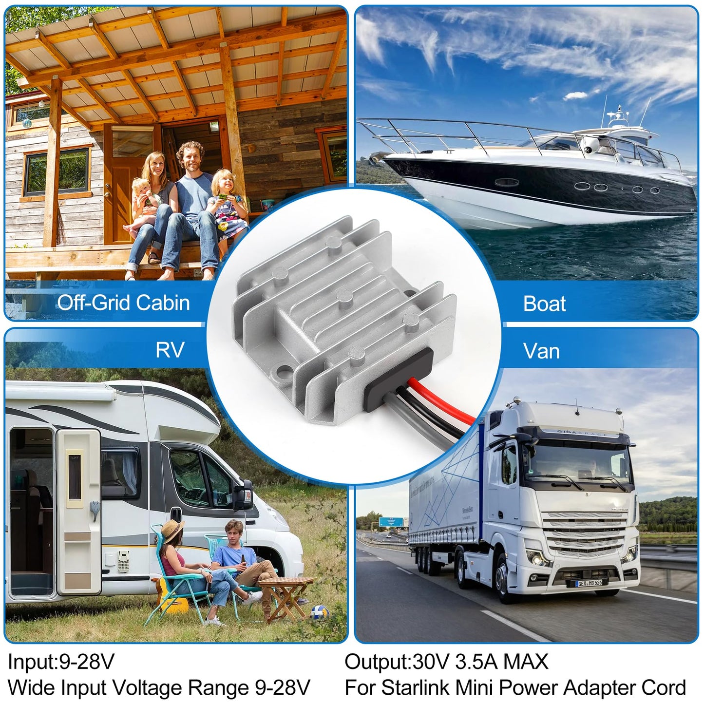 Starlink Mini 12V Adapter 12V/24V to 30V 3.5A, Waterproof DC Step Up Converter with Male Plug 9-28V Input for RV/Off-Grid/Marine, Starlink Mini…