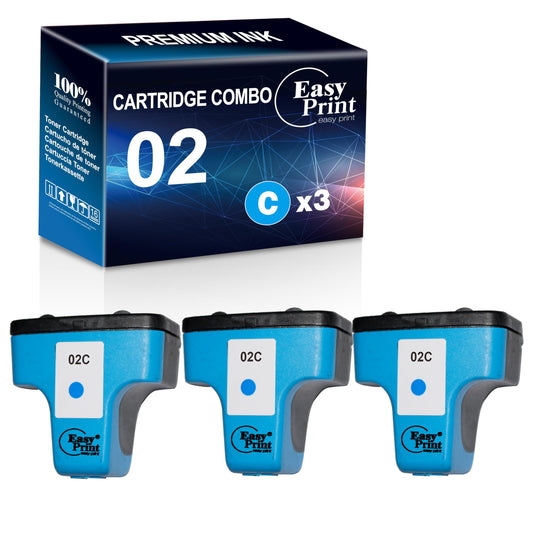 EASYPRINT 3-Cyan Compatible 02 Ink Cartridges Replacement for HP02 HP-02 Used for Photo Smart C6280 C7280 8250 D7460 C8180 C6250 Printers