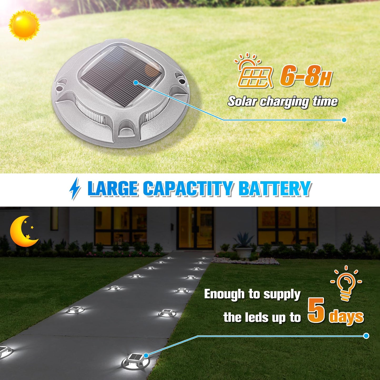 VOLISUN Solar Driveway Lights Dock Deck Lights 16 Pack,2 Colors in 1 Led IP67 Waterproof Outdoor Warning Step Lights for Driveway Sidewalk Pathway