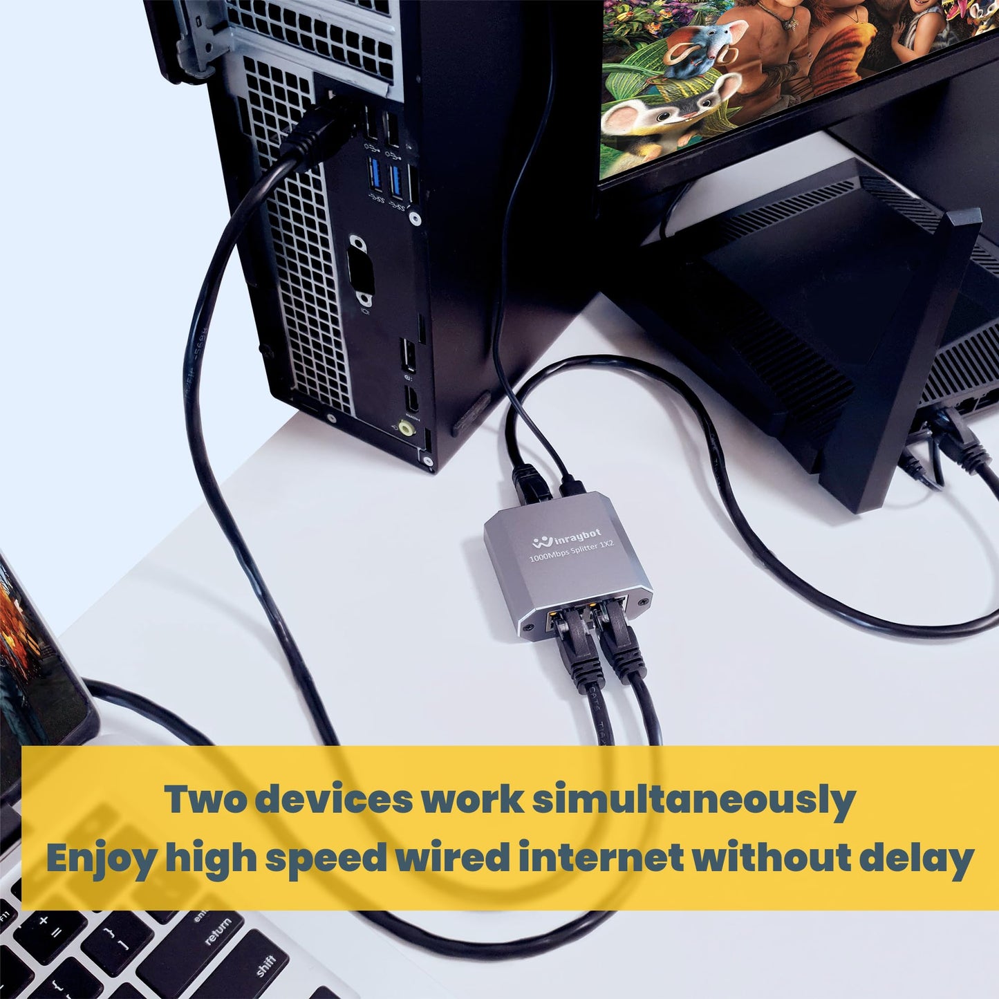WinRaybot ethernet Splitter 1 to 2?Ethernet hub 2 Port Network LAN Adapter, 1000Mbps Network LAN Adapter for Cat 5/6/7/8 Cable, (2Pack*1GB Network